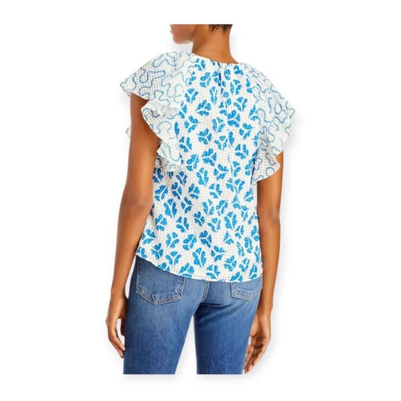 Rebecca Taylor Perla Ruffled Silk Blouse XS Snow Combo - Picture 6 of 16